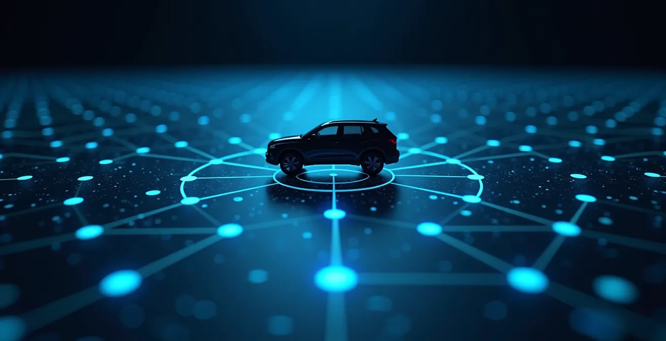 Abstraktes Netzwerk-Sicherheitskonzept mit Fahrzeug-Silhouette