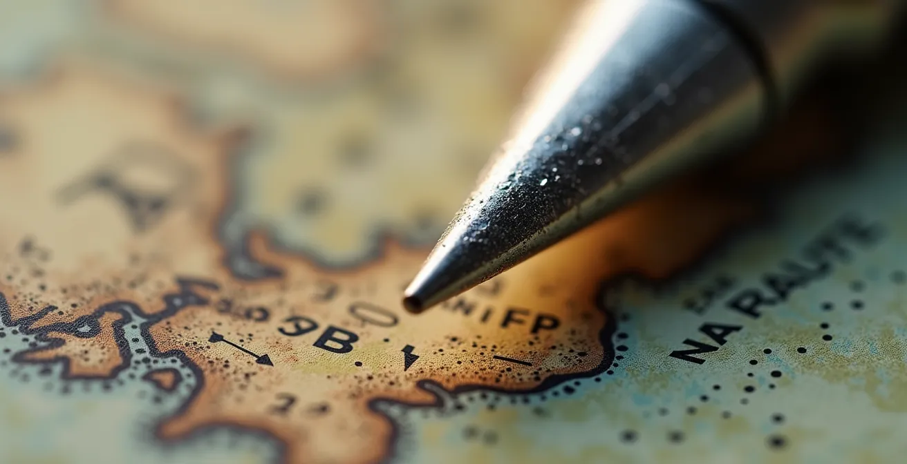 Makroaufnahme eines Kompasses mit feinen Details zur Navigationsorientierung