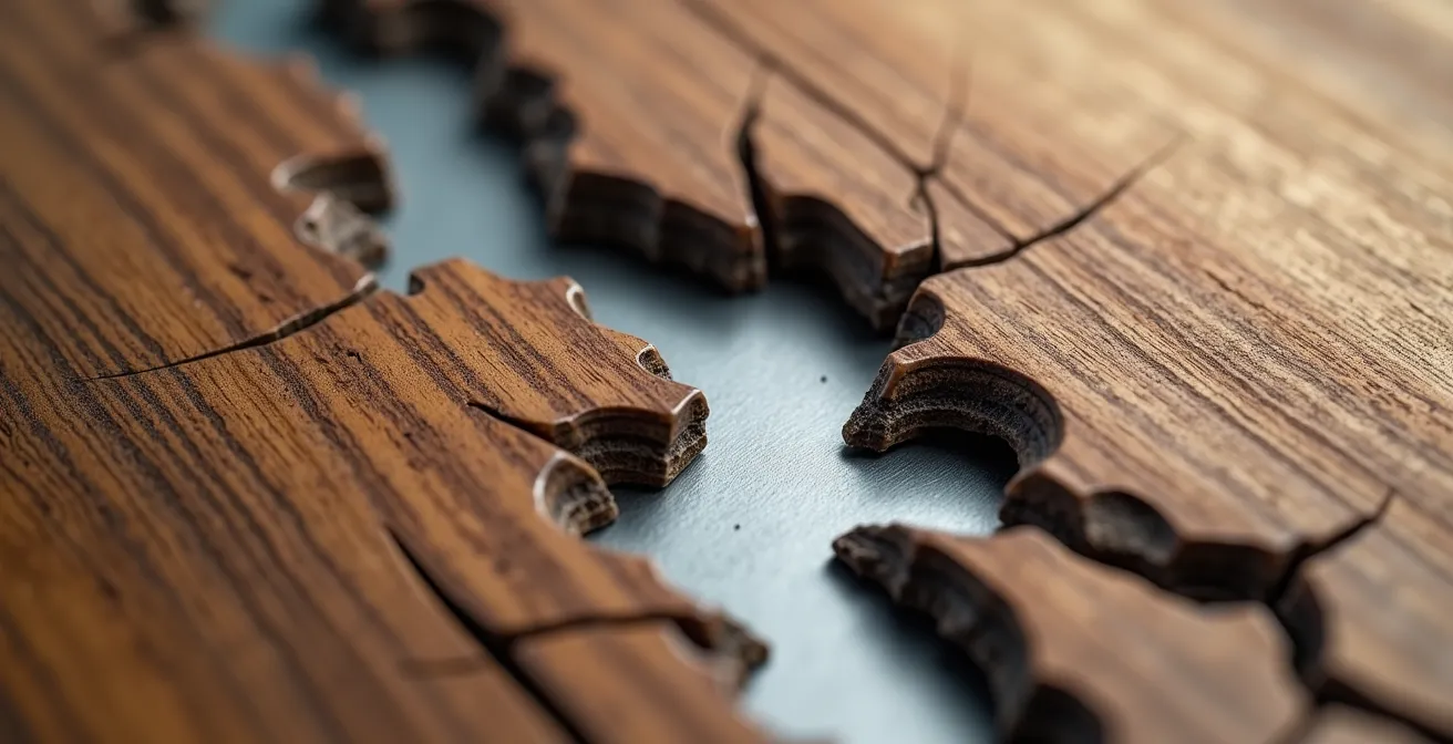 Makroaufnahme zeigt feine Risse in traditioneller Schweizer Struktur als Metapher für Wandel