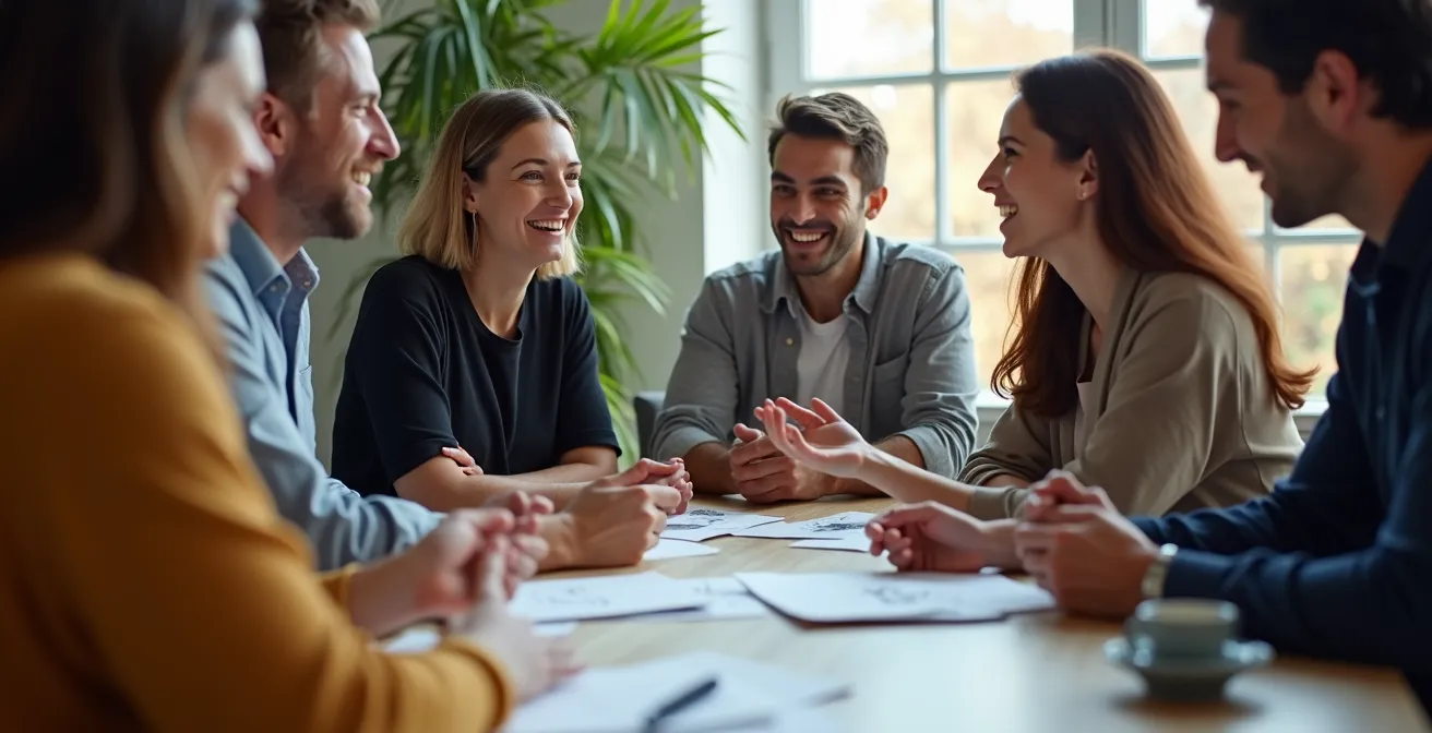KMU-Team bei innovativem Brainstorming in modernem Schweizer Büro