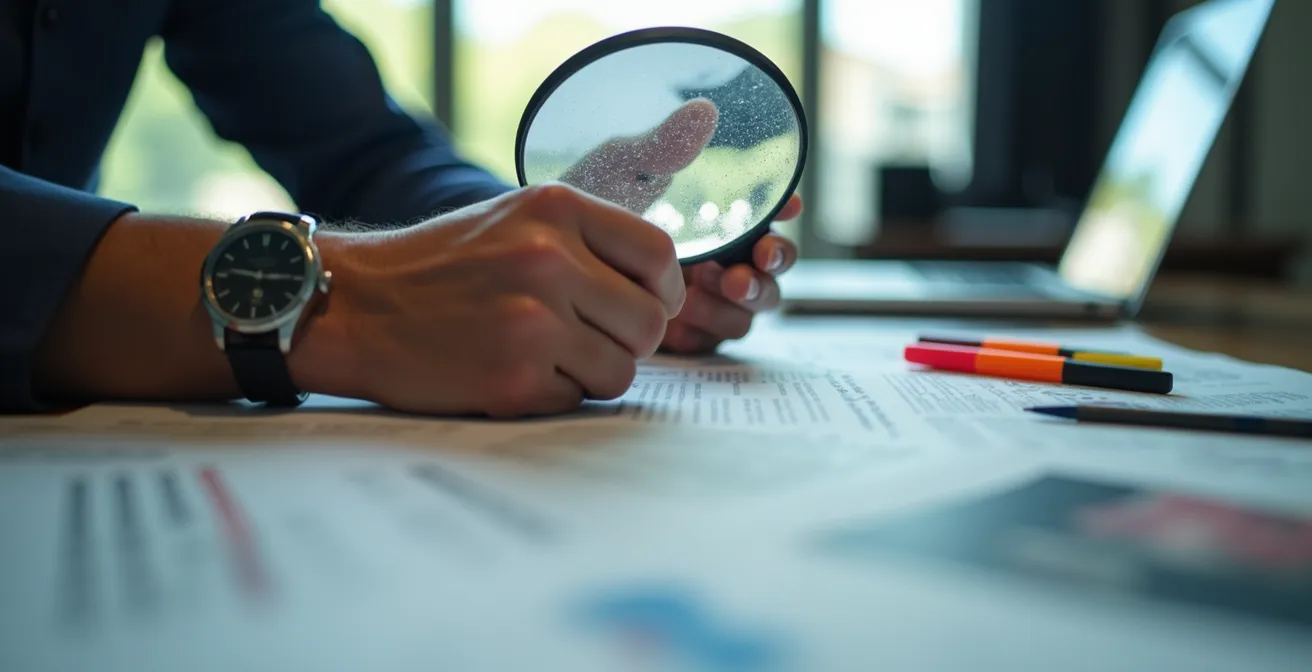 Detailaufnahme von Analysewerkzeugen für Medienprüfung auf Schweizer Schreibtisch