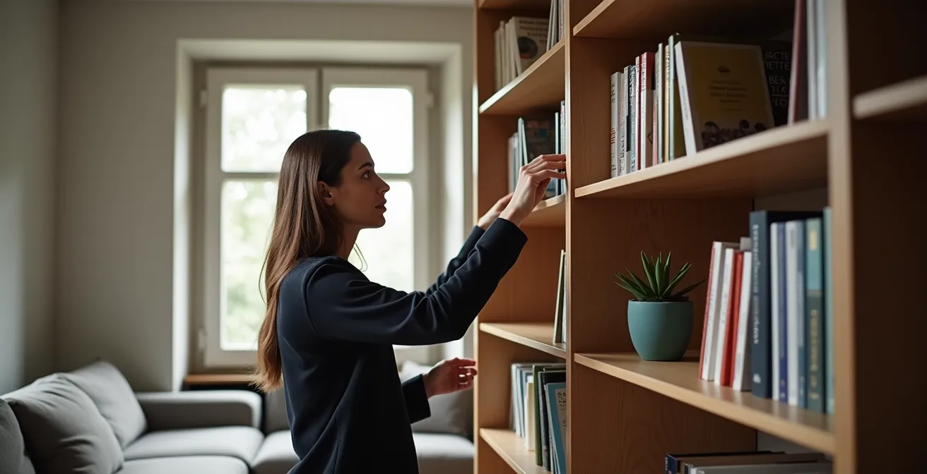 USM Haller Regalsystem als Raumteiler in moderner Schweizer Wohnung