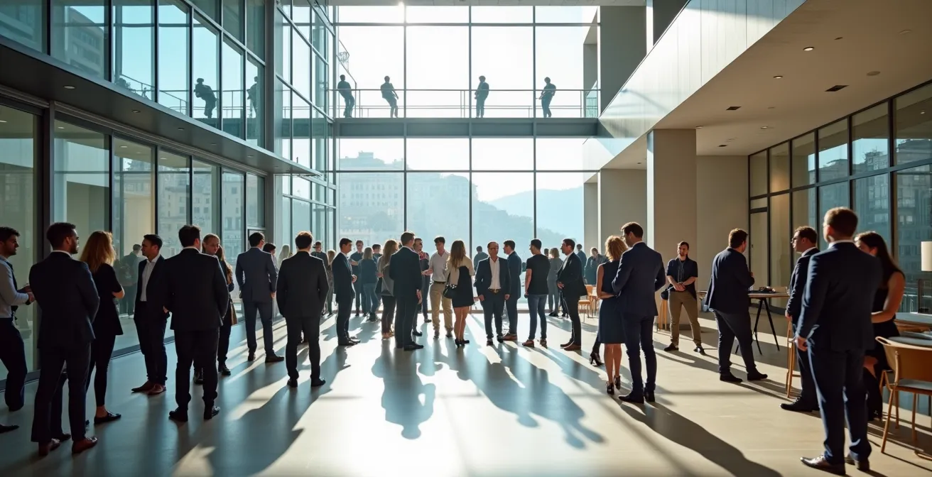 Professionelles Networking-Event in Zürcher Geschäftsviertel mit Studierenden und Führungskräften