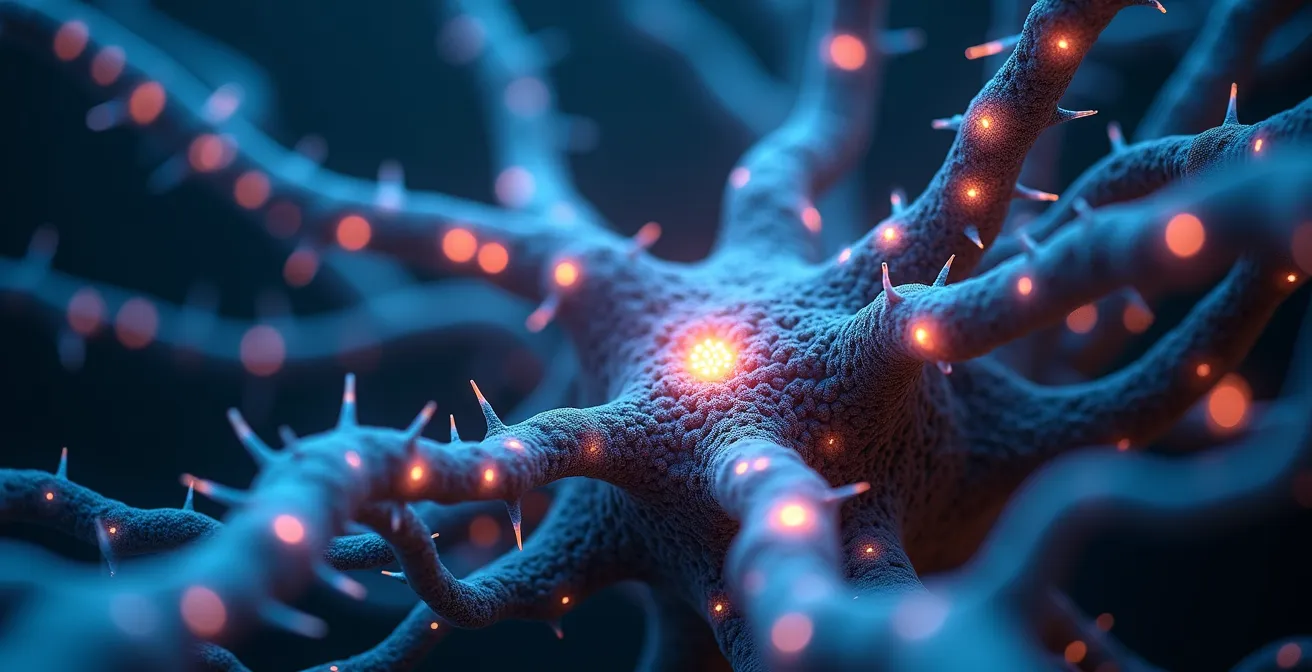 Visualisierung der erfahrungsabhängigen Gehirnplastizität, die zeigt, wie verschiedene Lernprozesse neuronale Verbindungen im Gehirn stärken.