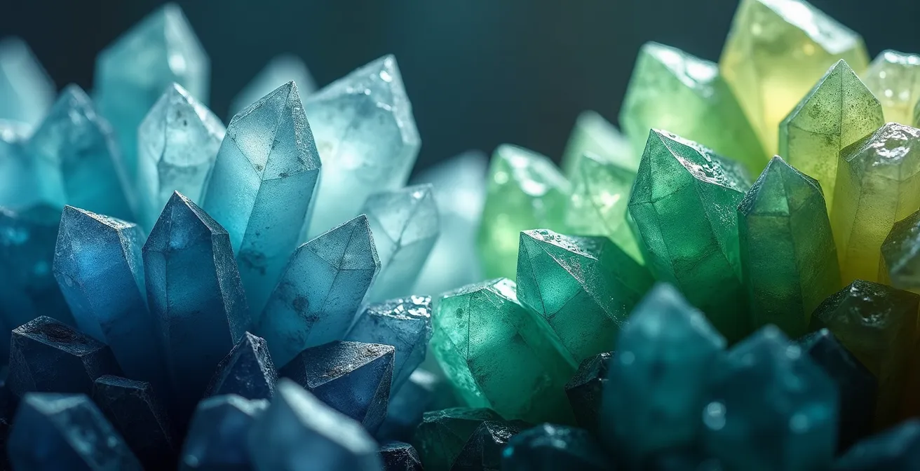 Makroaufnahme von Kristallstrukturen die den Übergang von etablierten zu emergenten Technologien symbolisieren