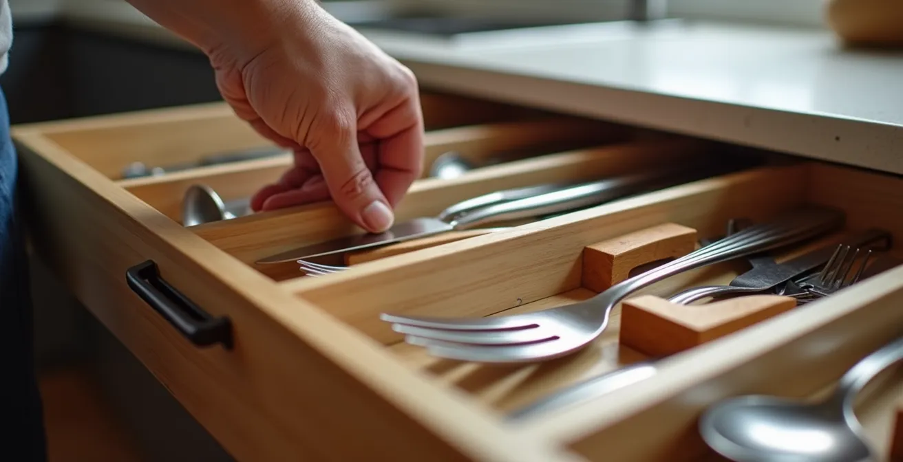 Vogelperspektive einer ergonomisch gestalteten Schweizer Küche mit optimalen Greifzonen