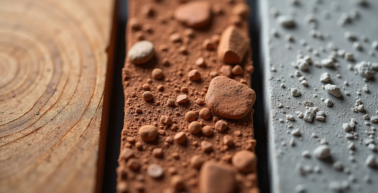 Vergleich nachhaltiger Baumaterialien Holz, Lehm und Recyclingbeton für Schweizer Bauprojekte