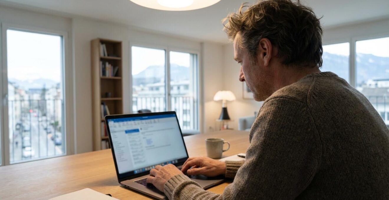 Maklervergleich auf Laptop im Zürcher Homeoffice